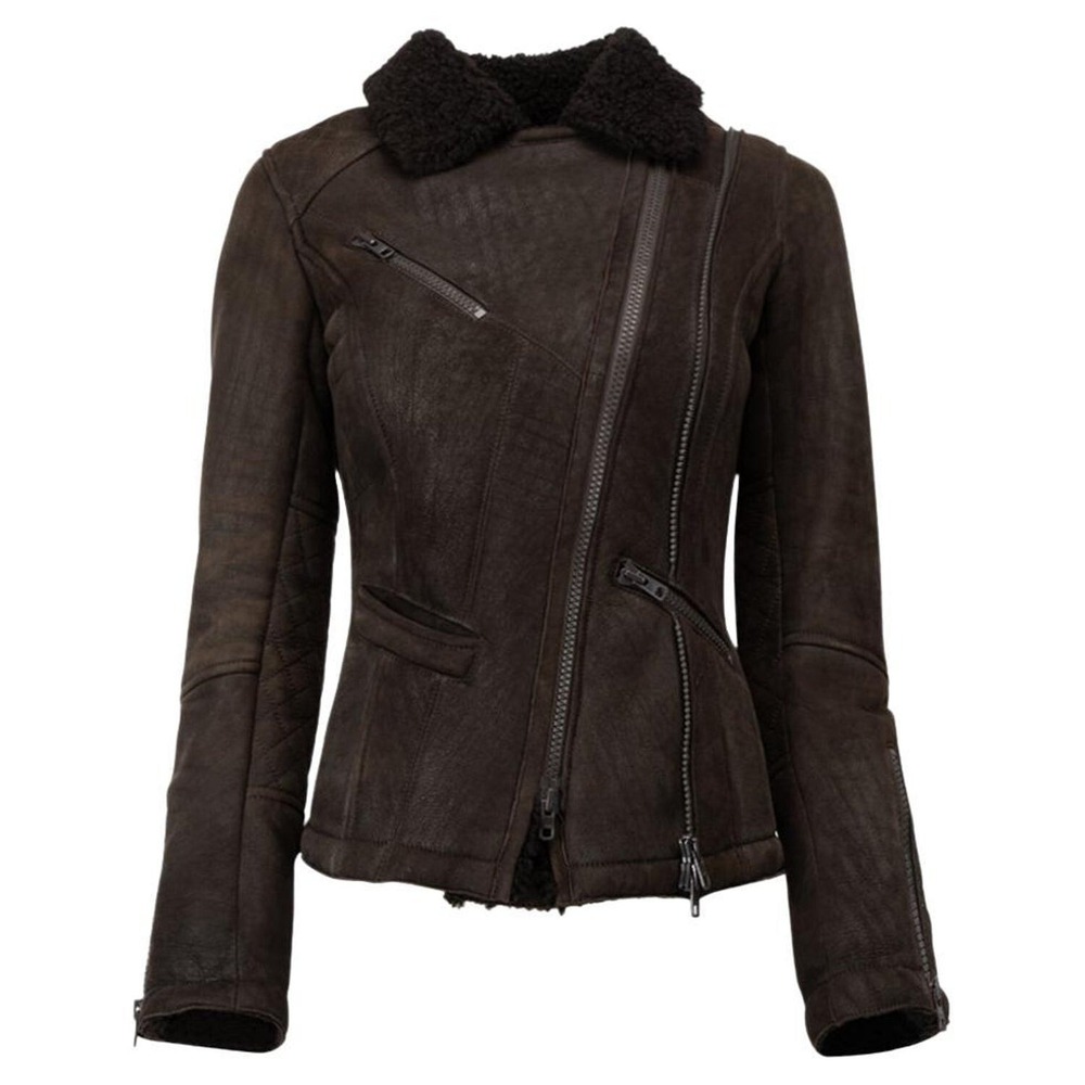 Gerard Darel Brown Suede 100% Lamb Shearling Lined Full Zip Jacket Size 38 EUC